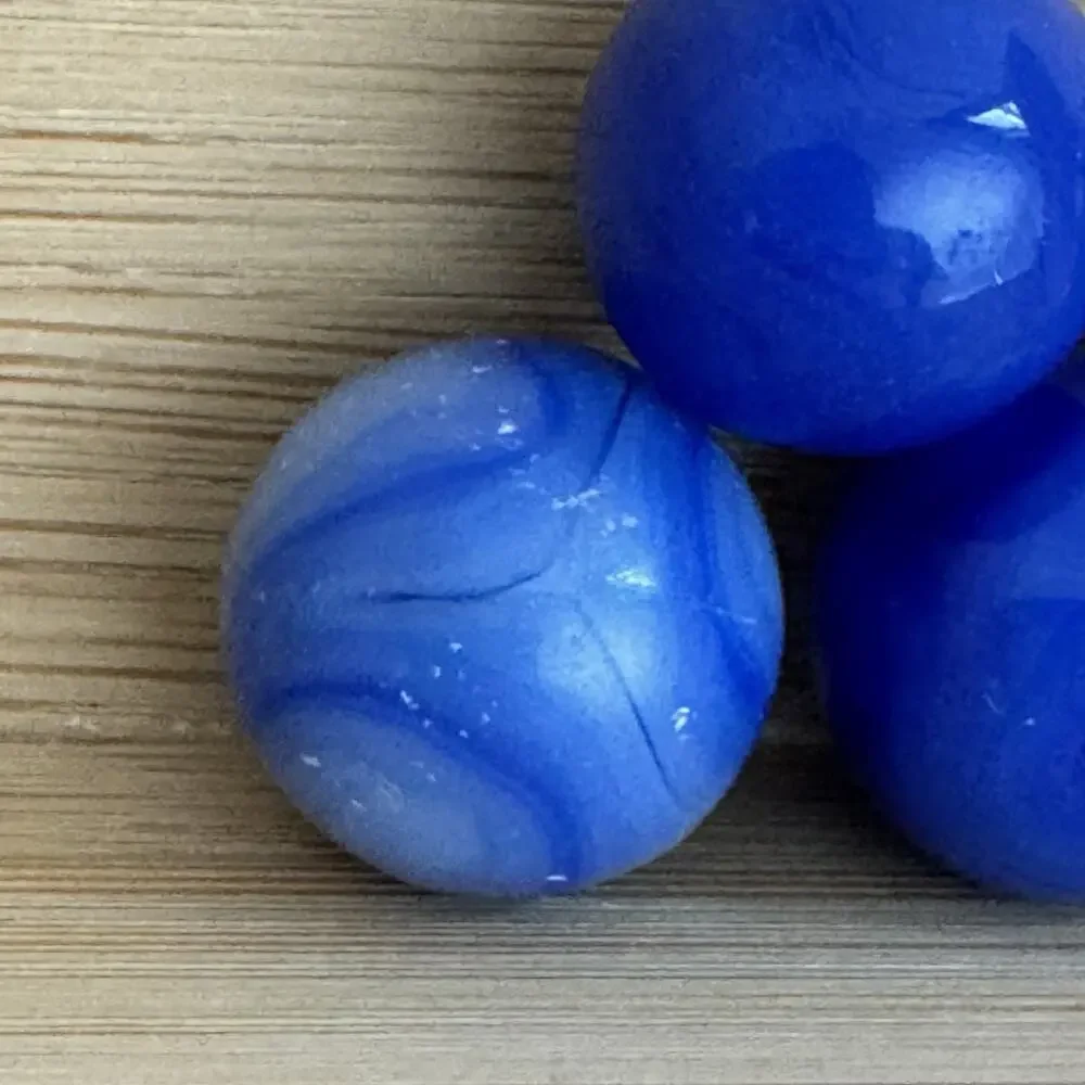 Lot Of 7 Blue & Blue Swirl Color Glass Marbles Vintage